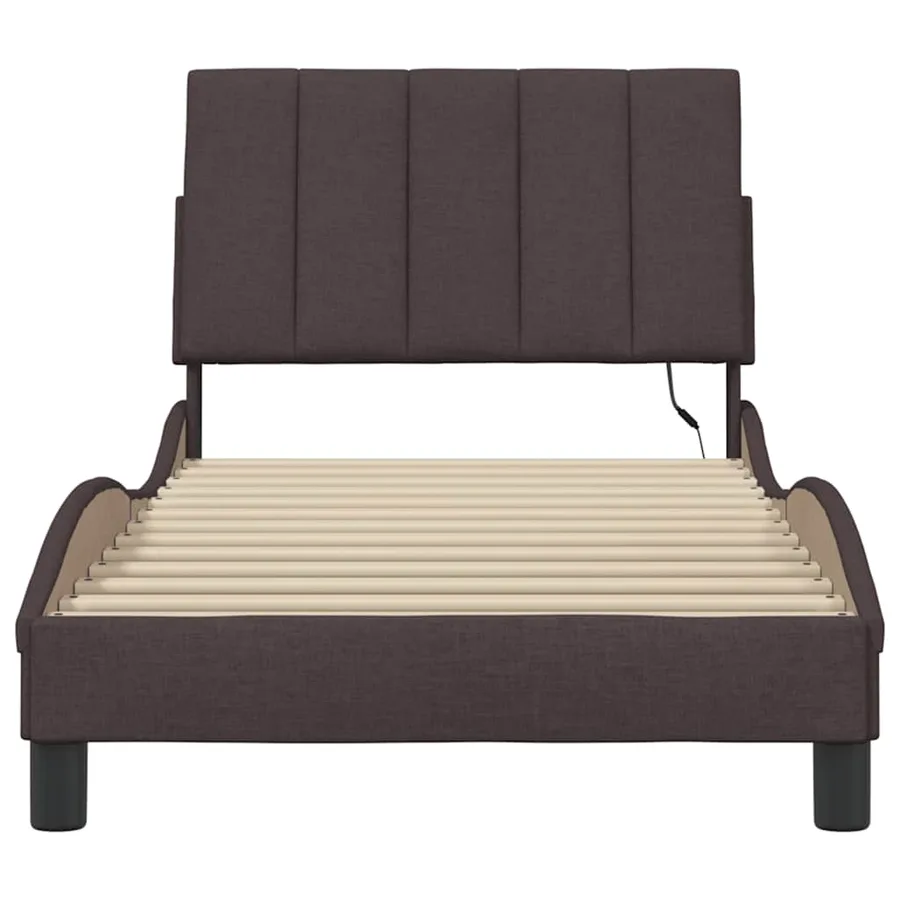 Cadre de lit sans matelas Hanko marron foncé 90x190 cm tissu - 6