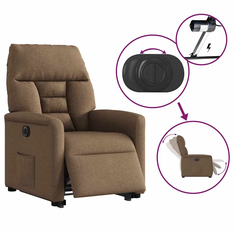 Fauteuil inclinable électrique marron tissu - 10