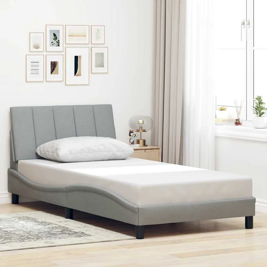 Cadre de lit sans matelas Hanko gris clair 100x200 cm tissu