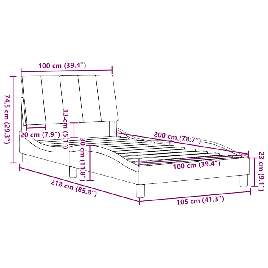 Cadre de lit sans matelas Hanko gris clair 100x200 cm tissu - 13