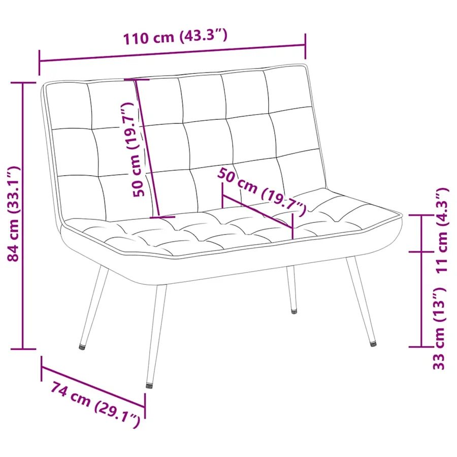 Banc noir 110x74x84 cm velours - 9