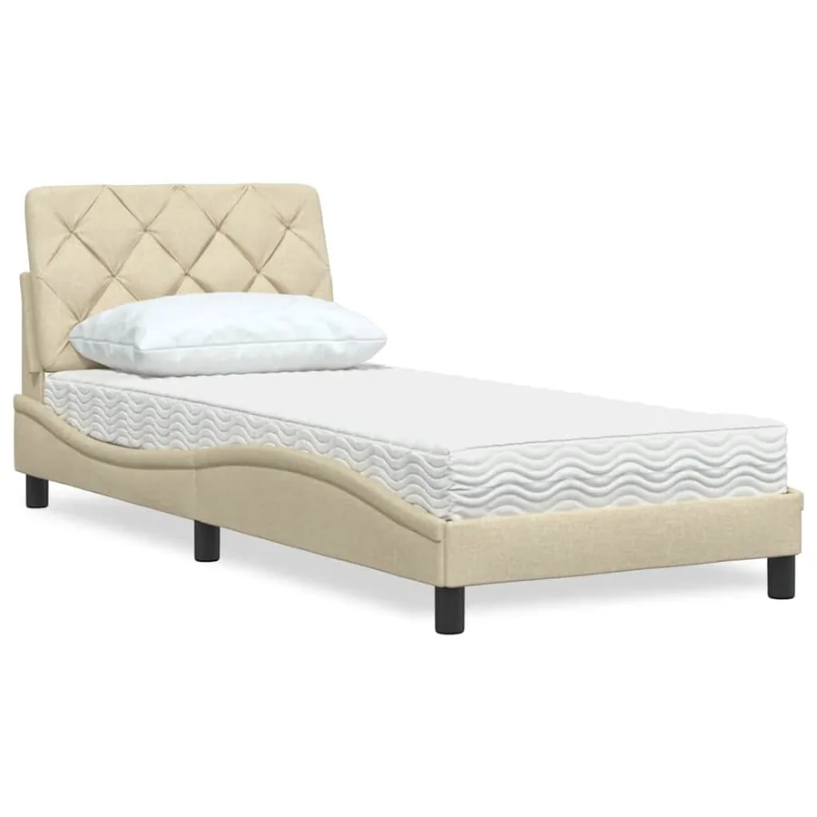 Lit avec matelas crème 90x190 cm tissu