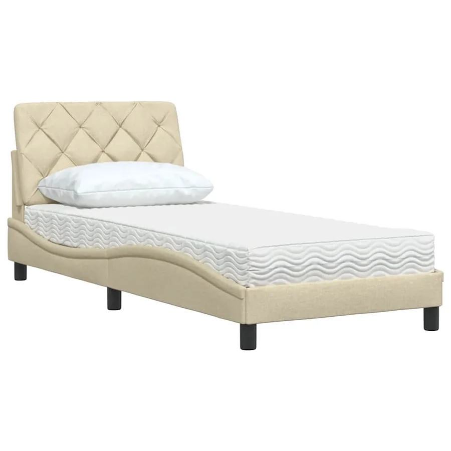 Lit avec matelas crème 90x190 cm tissu - 4