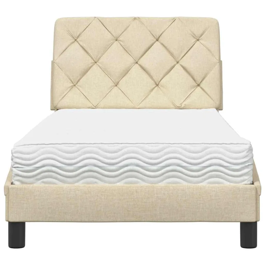 Lit avec matelas crème 90x190 cm tissu - 5