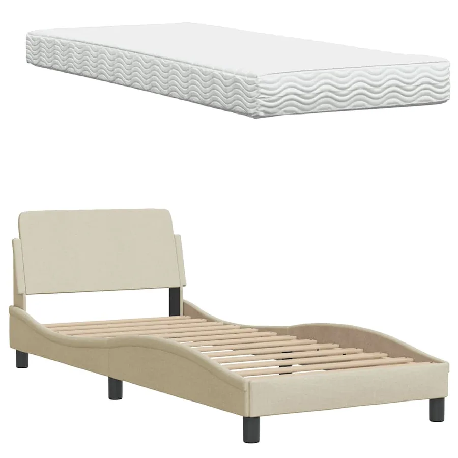 Lit avec matelas crème 90x190 cm tissu - 8