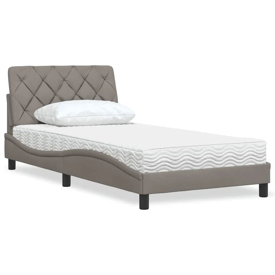 Lit avec matelas taupe 100x200 cm tissu
