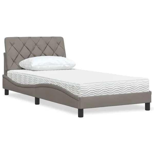 Lit avec matelas taupe 100x200 cm tissu