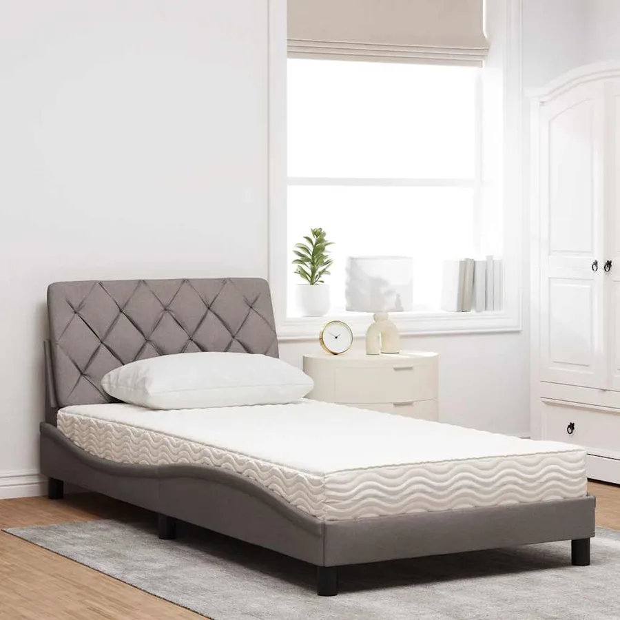 Lit avec matelas taupe 100x200 cm tissu - 3