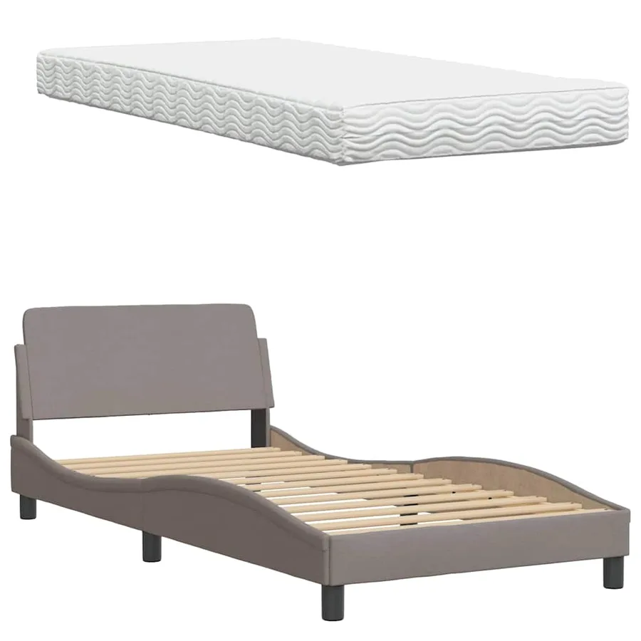 Lit avec matelas taupe 100x200 cm tissu - 8