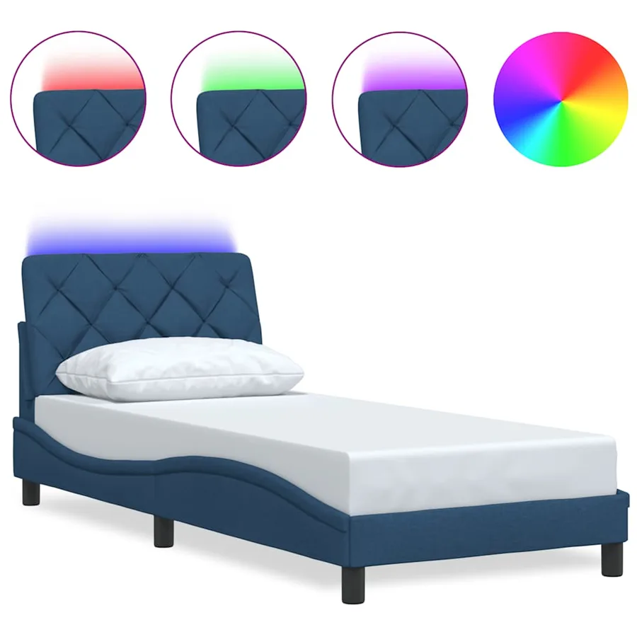 Cadre de lit avec LED sans matelas bleu 80x200 cm tissu - 2