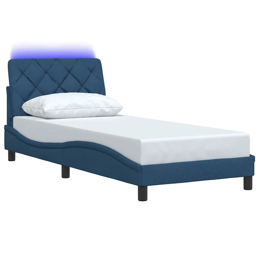 Cadre de lit avec LED sans matelas bleu 80x200 cm tissu - 3