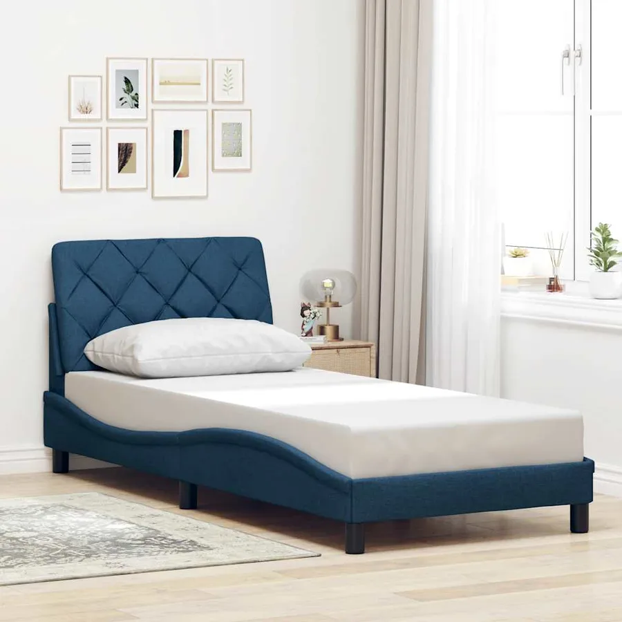 Cadre de lit avec LED sans matelas bleu 80x200 cm tissu - 4