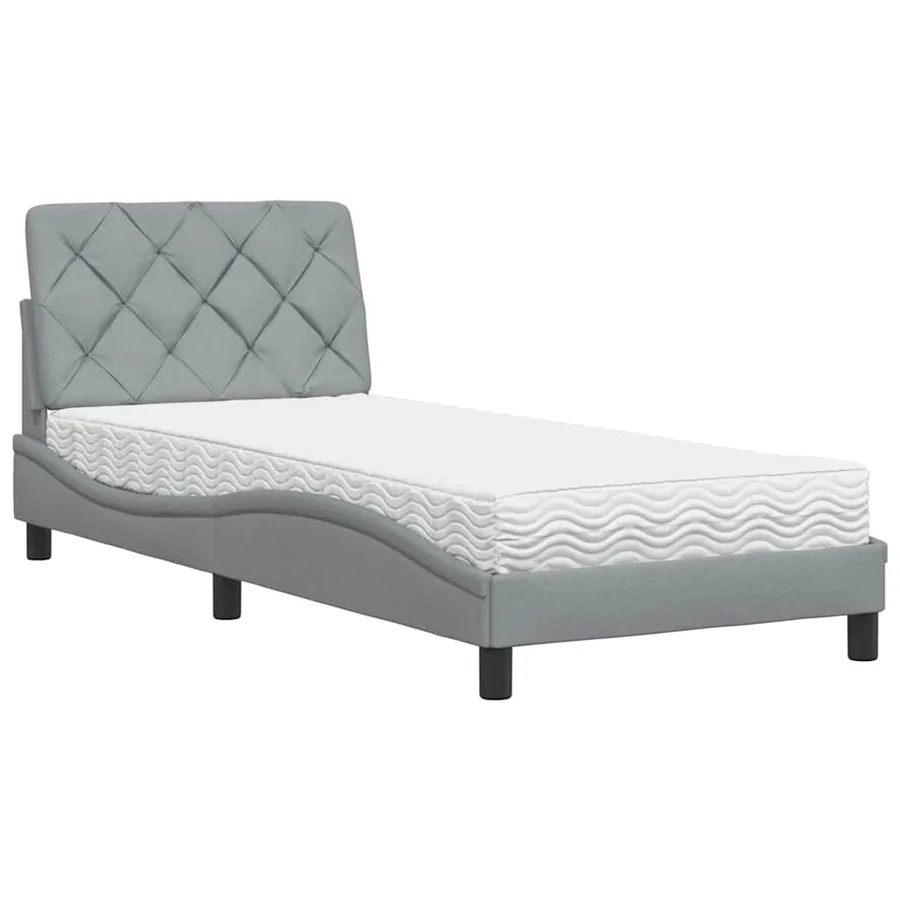 Lit avec matelas gris clair 90x200 cm tissu - 2
