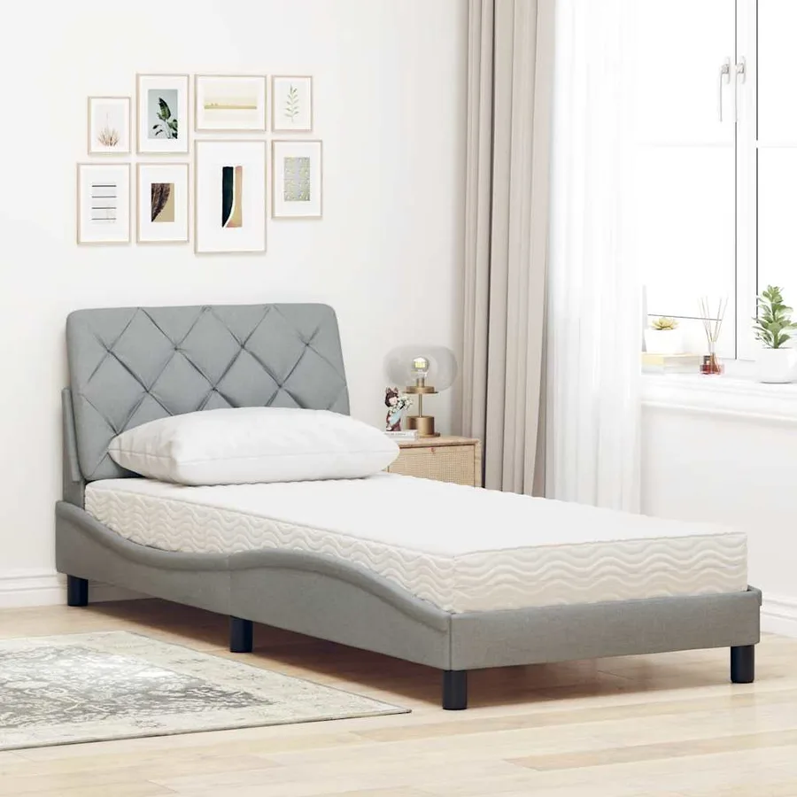Lit avec matelas gris clair 90x200 cm tissu - 3