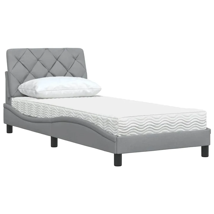 Lit avec matelas gris clair 90x200 cm tissu - 4