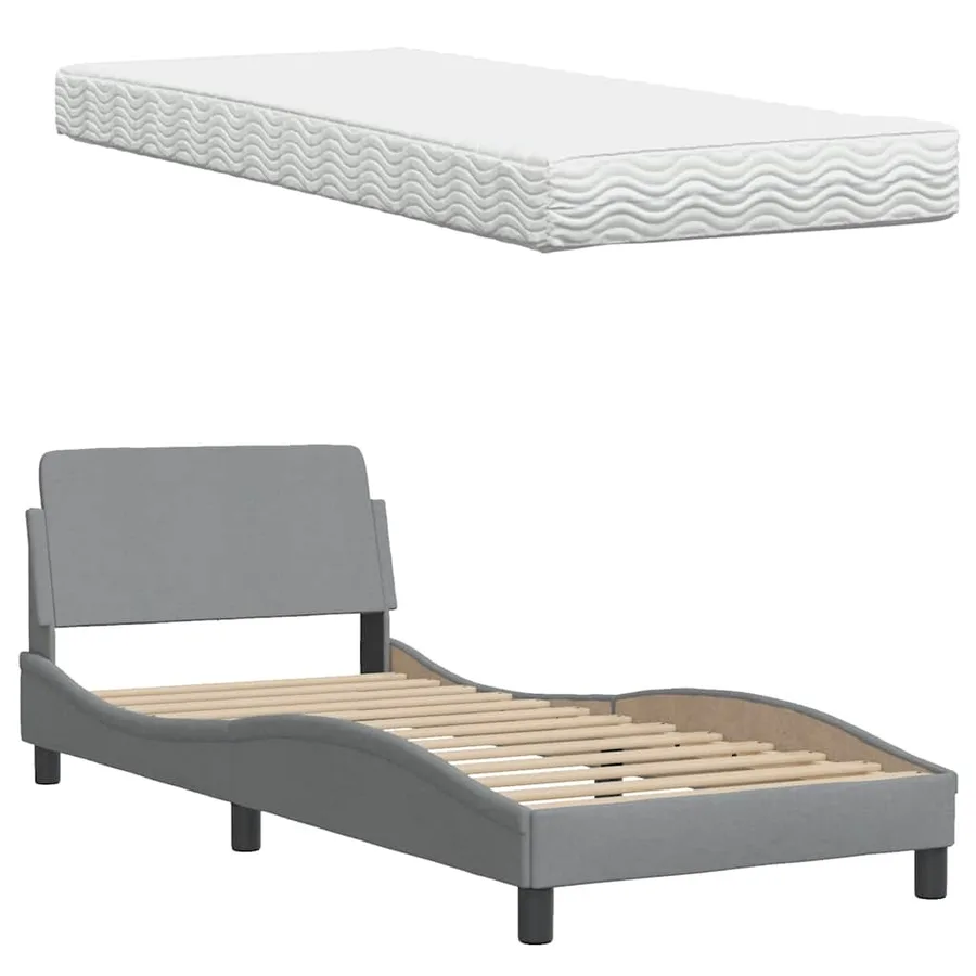 Lit avec matelas gris clair 90x200 cm tissu - 8