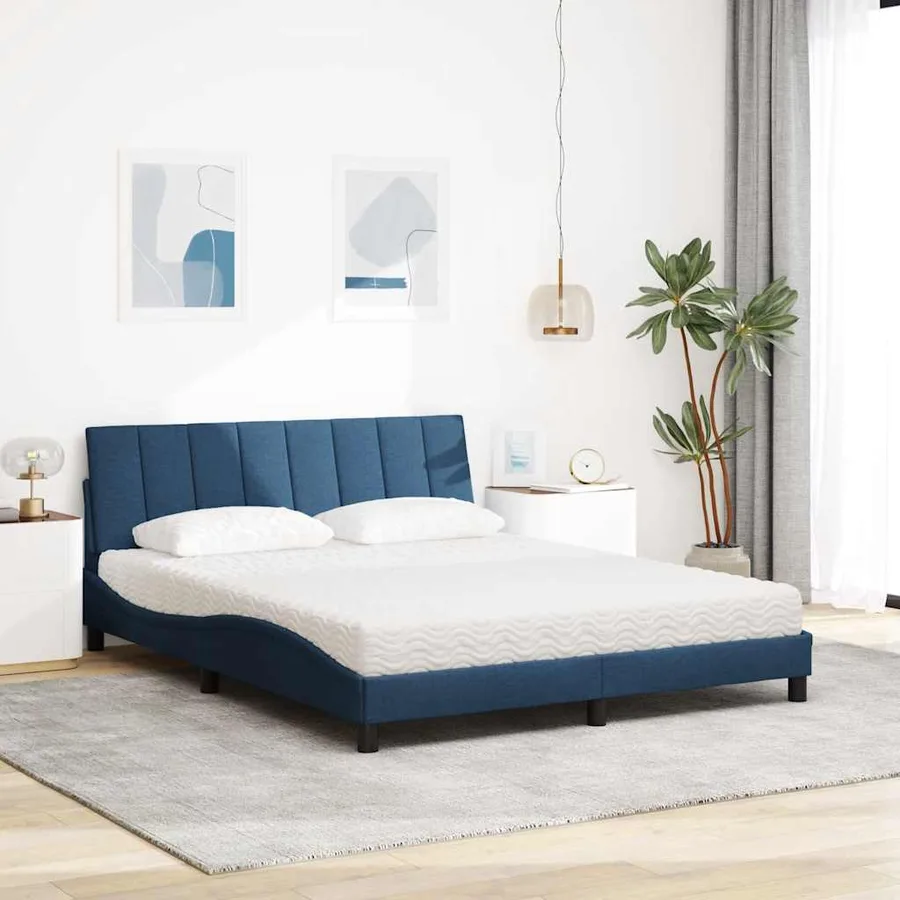 Lit avec matelas Hanko bleu 160x200 cm tissu - 3
