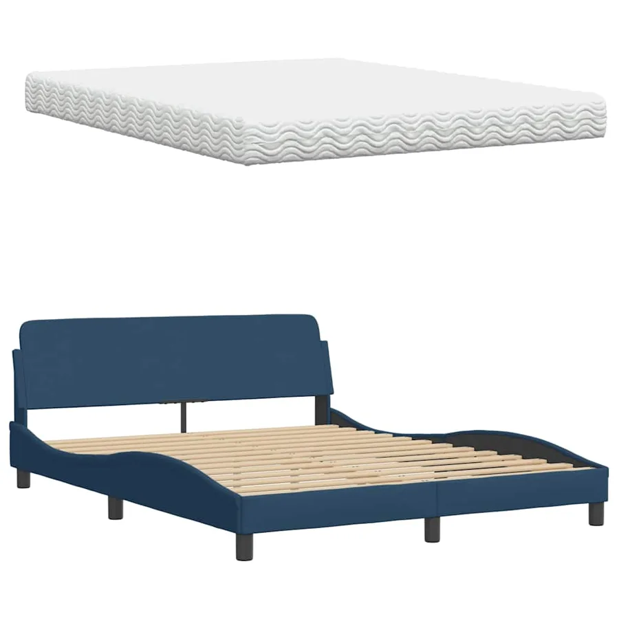 Lit avec matelas Hanko bleu 160x200 cm tissu - 8