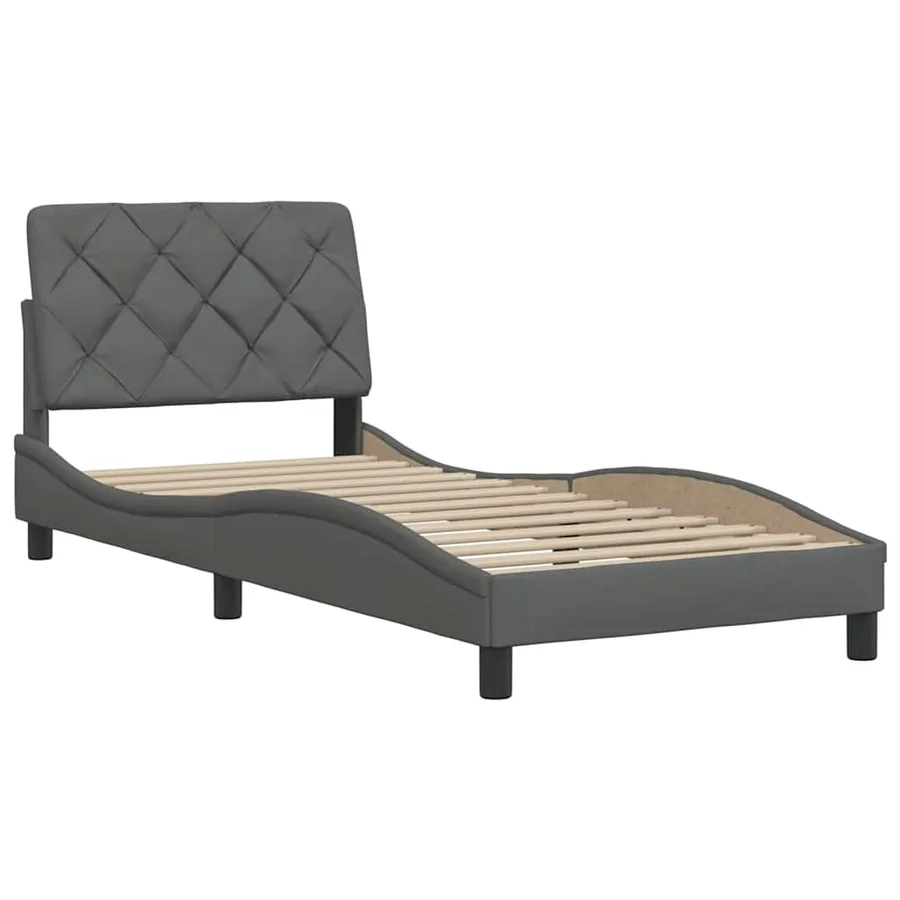 Cadre de lit sans matelas gris foncé 90x190 cm tissu - 4