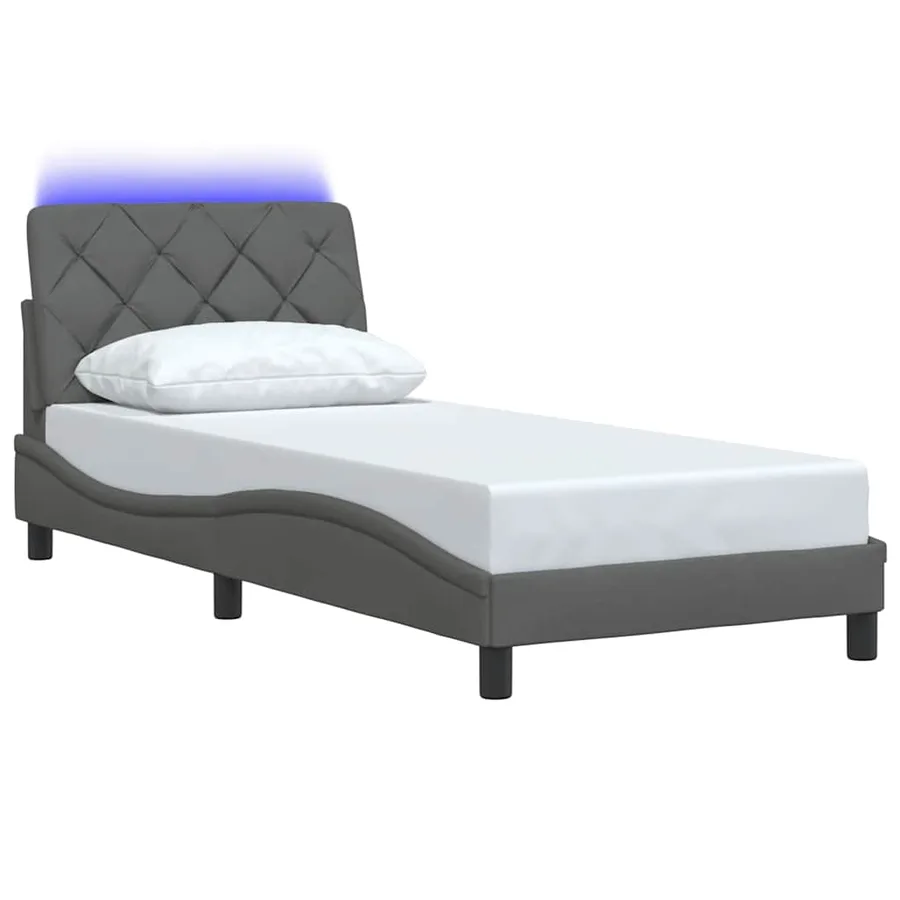 Cadre de lit avec LED sans matelas gris foncé 90x190 cm tissu - 3
