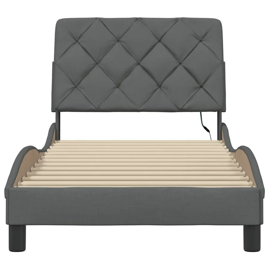 Cadre de lit avec LED sans matelas gris foncé 90x190 cm tissu - 5