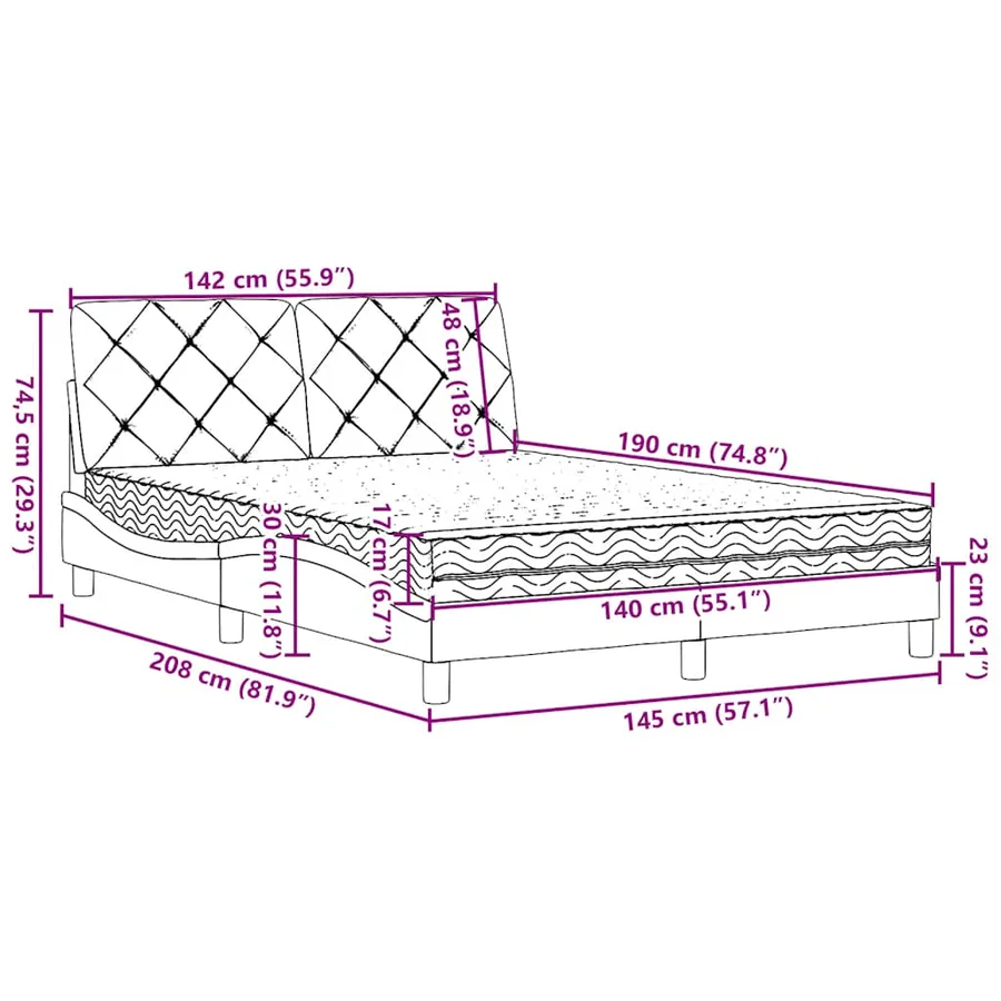 Lit avec matelas crème 140x190 cm tissu - 14