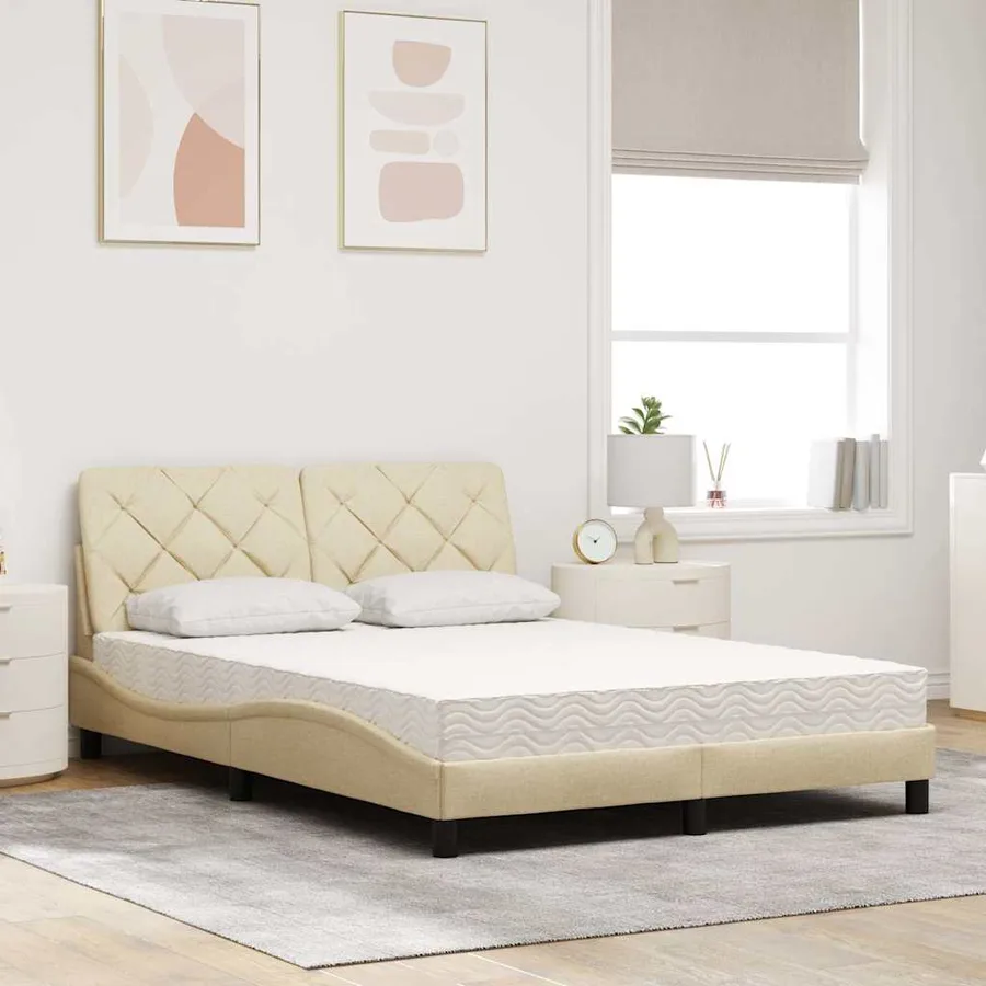 Lit avec matelas crème 140x190 cm tissu - 3