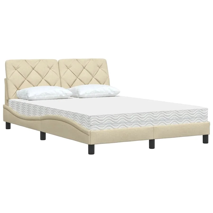 Lit avec matelas crème 140x190 cm tissu - 4