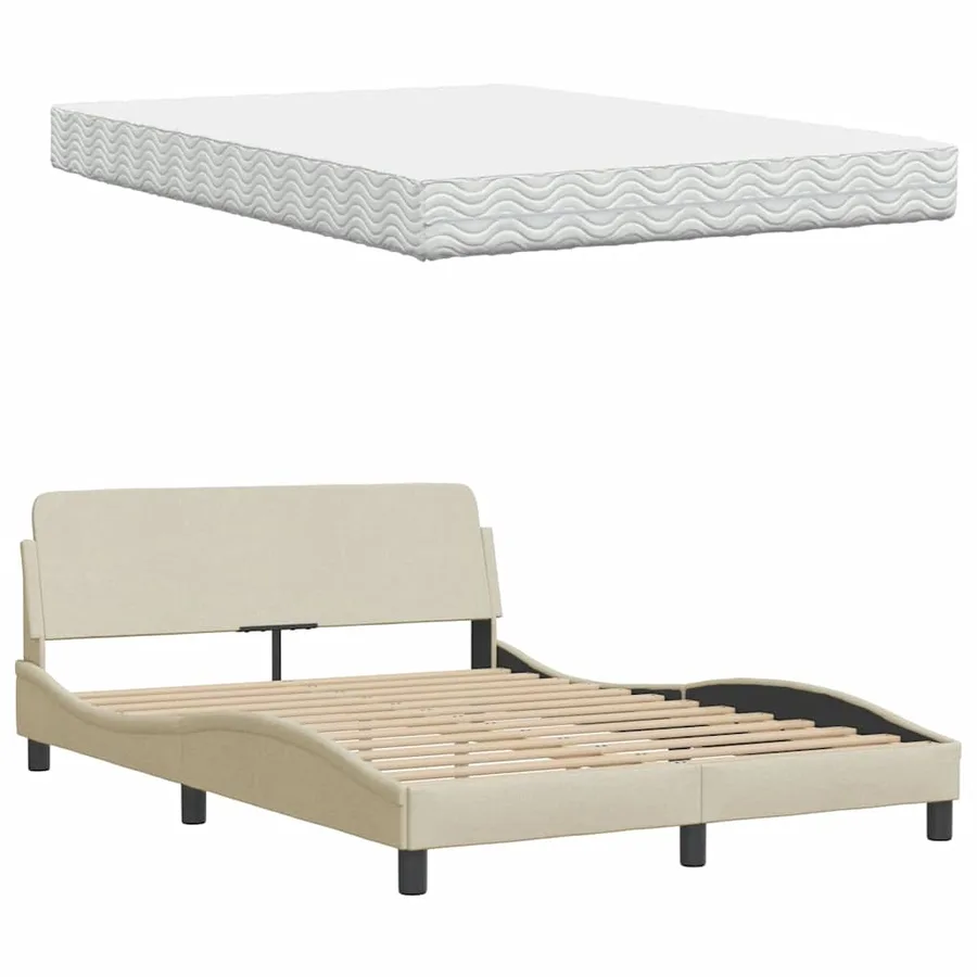 Lit avec matelas crème 140x190 cm tissu - 8