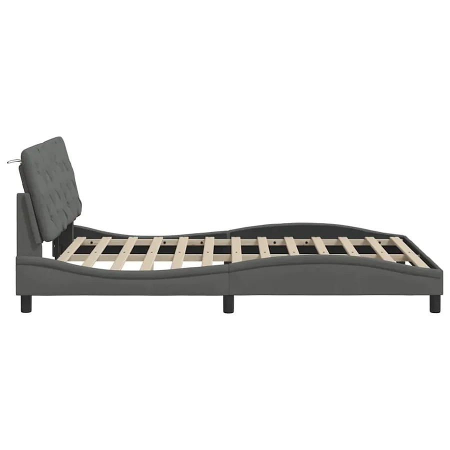 Cadre de lit sans matelas gris foncé 140x200 cm tissu - 8