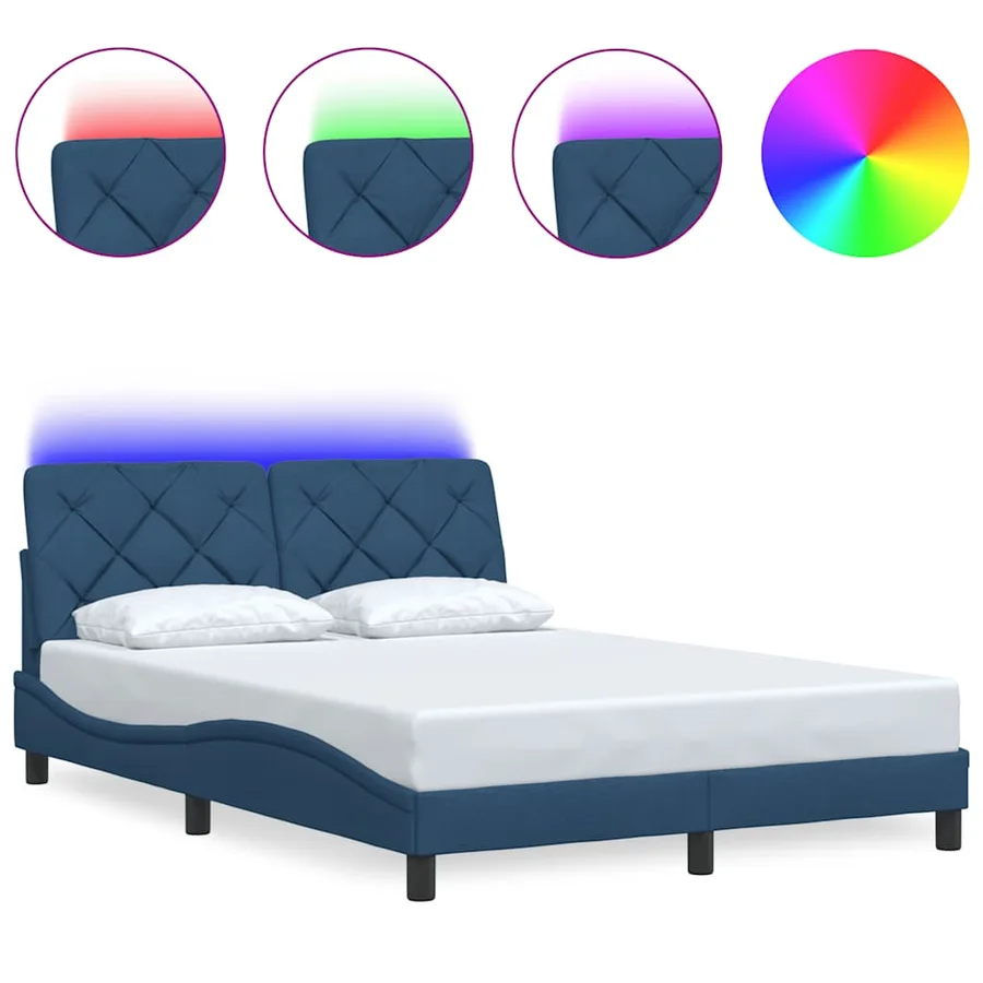 Cadre de lit avec LED sans matelas bleu 140x200 cm tissu - 2