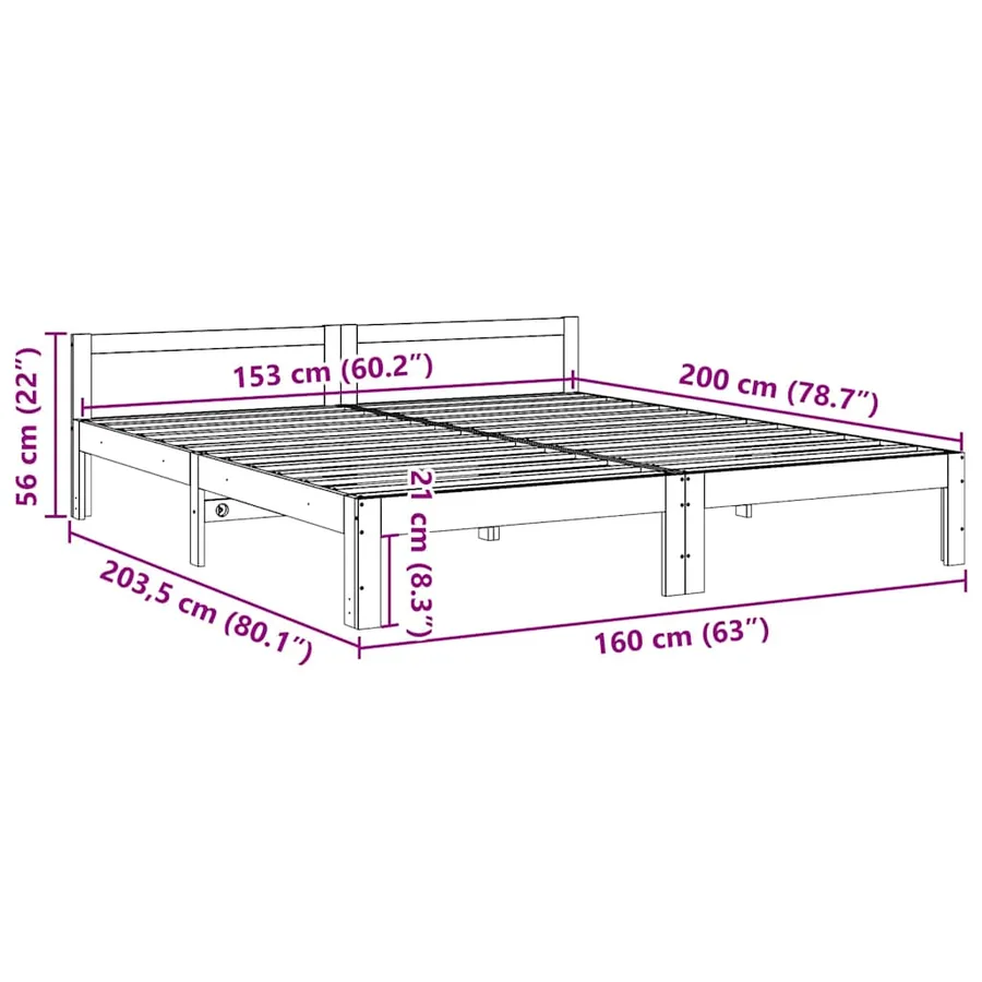 Cadre de lit sans matelas blanc 160x200 cm bois de pin massif - 10