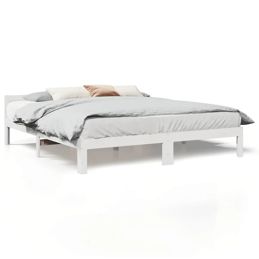 Cadre de lit sans matelas blanc 160x200 cm bois de pin massif - 2