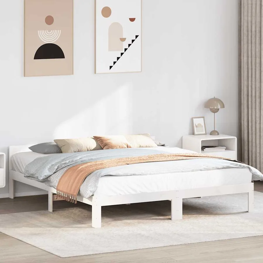 Cadre de lit sans matelas blanc 160x200 cm bois de pin massif - 4