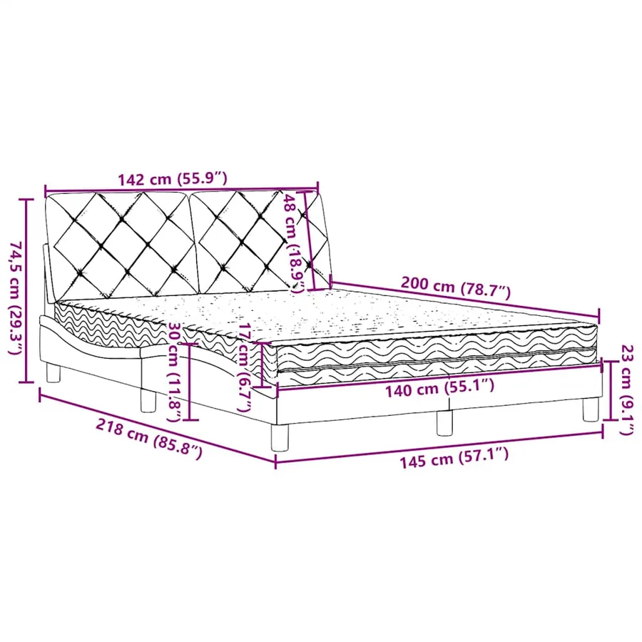 Lit avec matelas taupe 140x200 cm tissu - 14