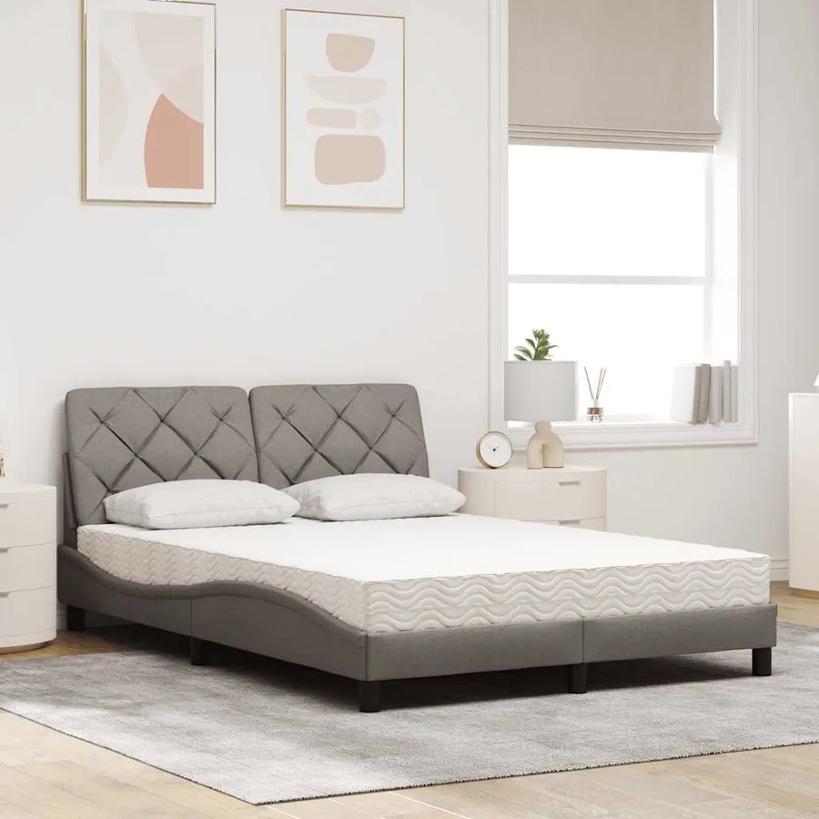 Lit avec matelas taupe 140x200 cm tissu - 3