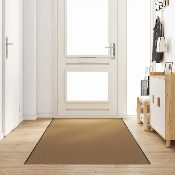 Tapis d'entrée Crème et noir 120 x 350 cm Polyamide et PVC
