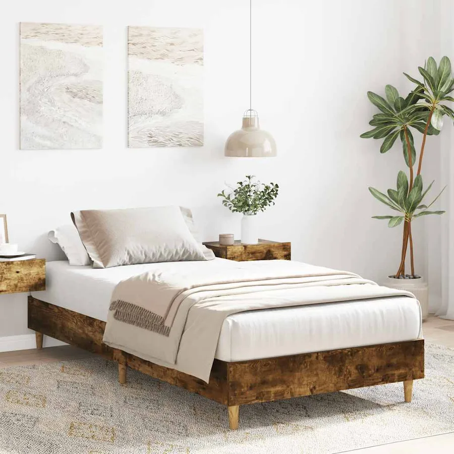 Cadre de lit sans matelas chêne fumé 90x190cm bois d'ingénierie - 3