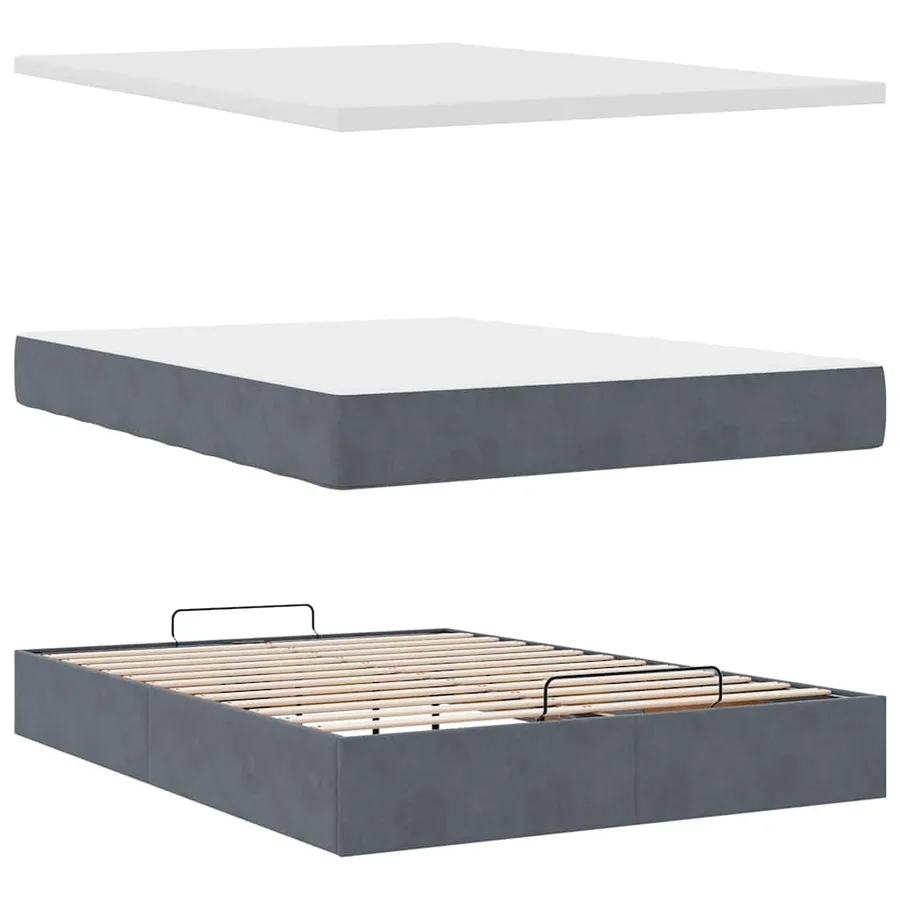 Cadre de lit ottoman avec matelas gris foncé 140x200 cm velours - 11