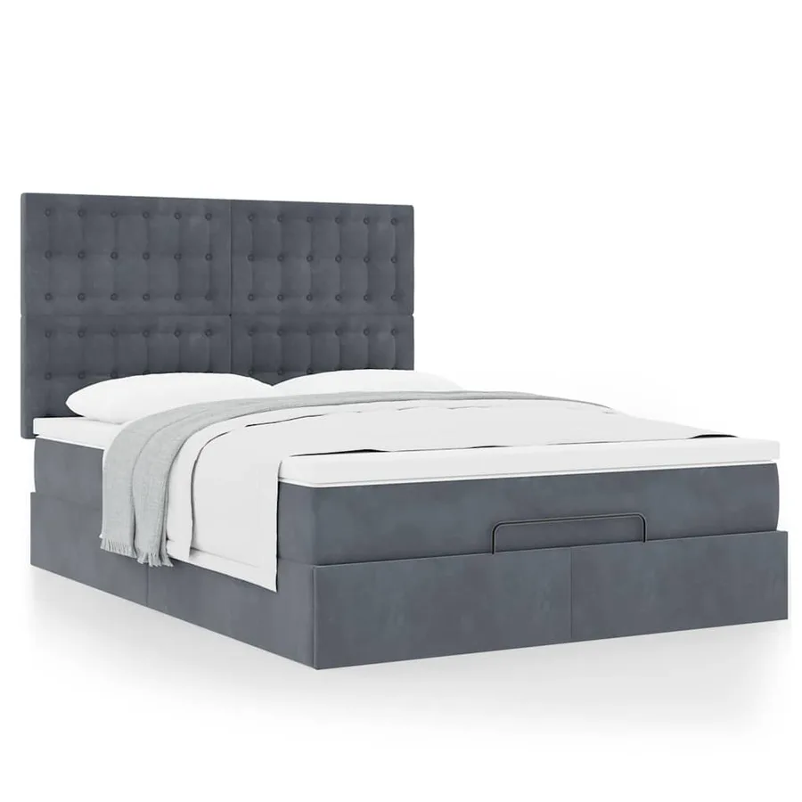 Cadre de lit ottoman avec matelas gris foncé 140x200 cm velours - 4