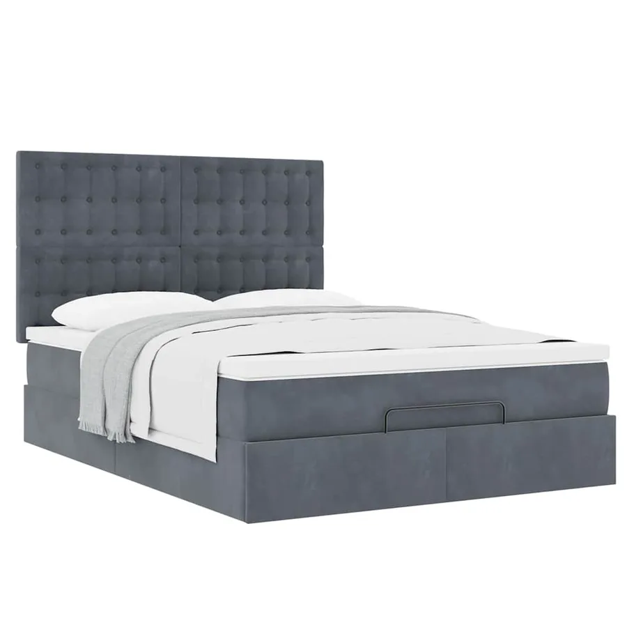 Cadre de lit ottoman avec matelas gris foncé 140x200 cm velours - 5