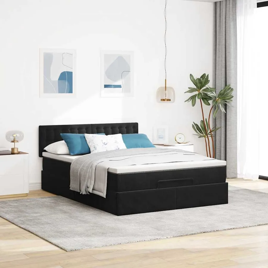 Cadre de lit ottoman avec matelas noir 140x200 cm velours - 3