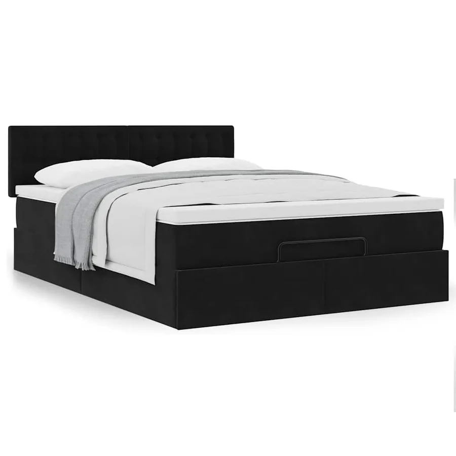 Cadre de lit ottoman avec matelas noir 140x200 cm velours - 4