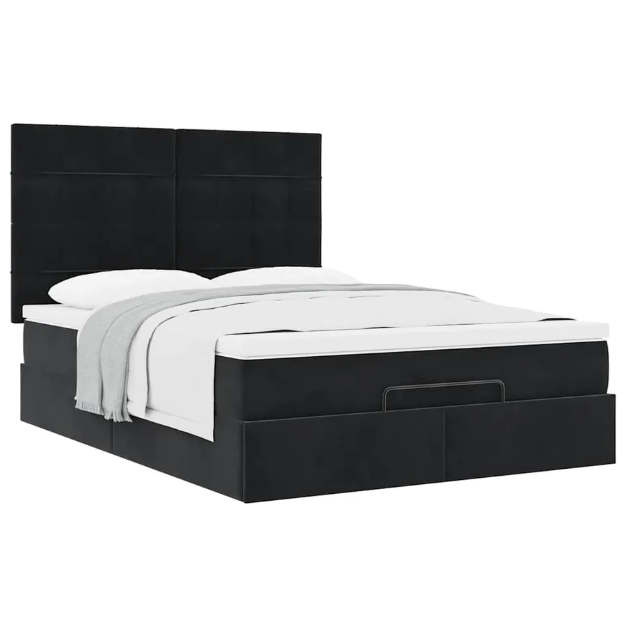 Cadre de lit ottoman avec matelas noir 140x200 cm velours - 5