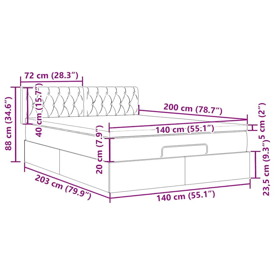 Cadre de lit ottoman avec matelas noir 140x200 cm velours - 15