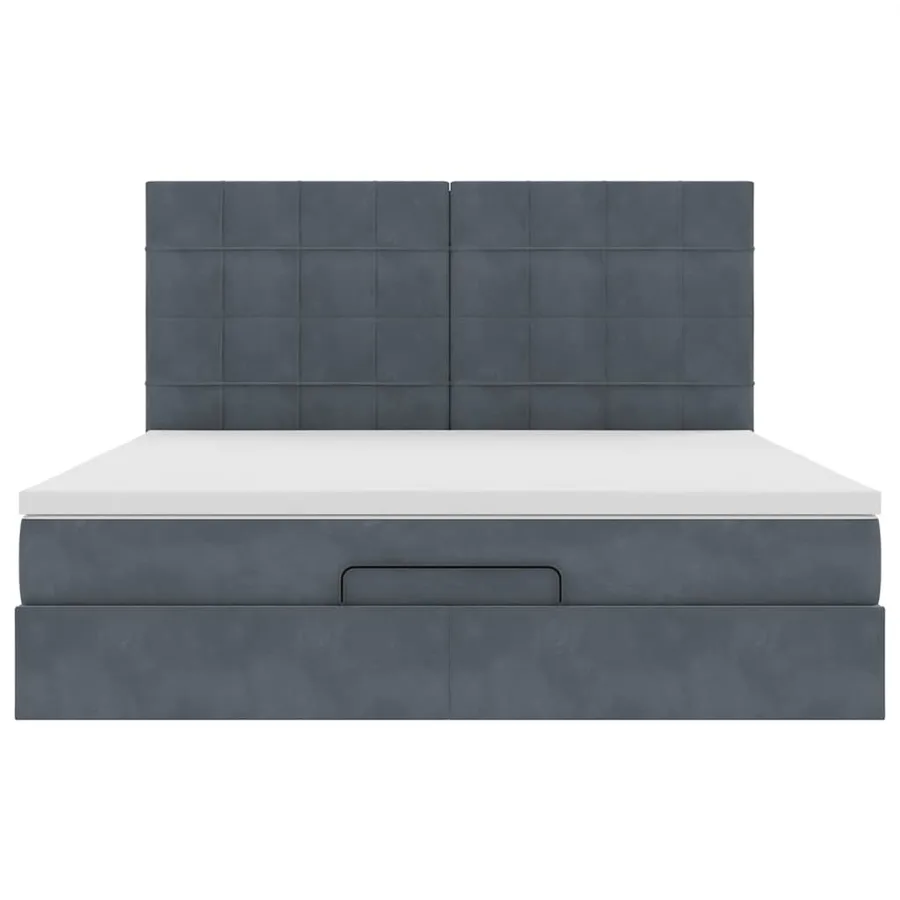 Cadre de lit ottoman avec matelas gris foncé 160x200cm velours - 7