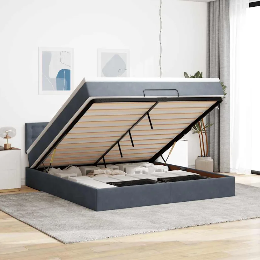 Cadre de lit ottoman avec matelas gris foncé 160x200 cm velours
