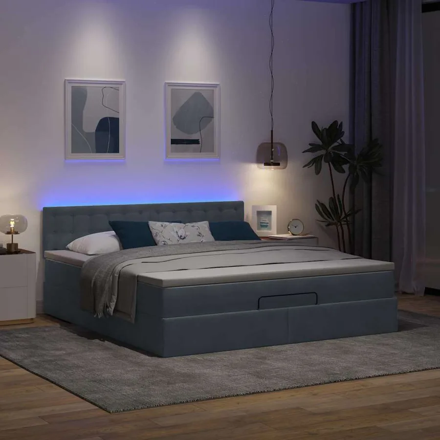 Cadre de lit ottoman avec matelas gris foncé 160x200 cm velours - 3