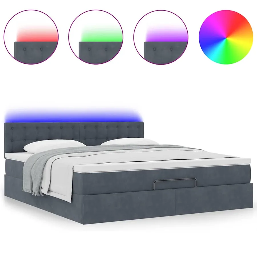 Cadre de lit ottoman avec matelas gris foncé 160x200 cm velours - 5