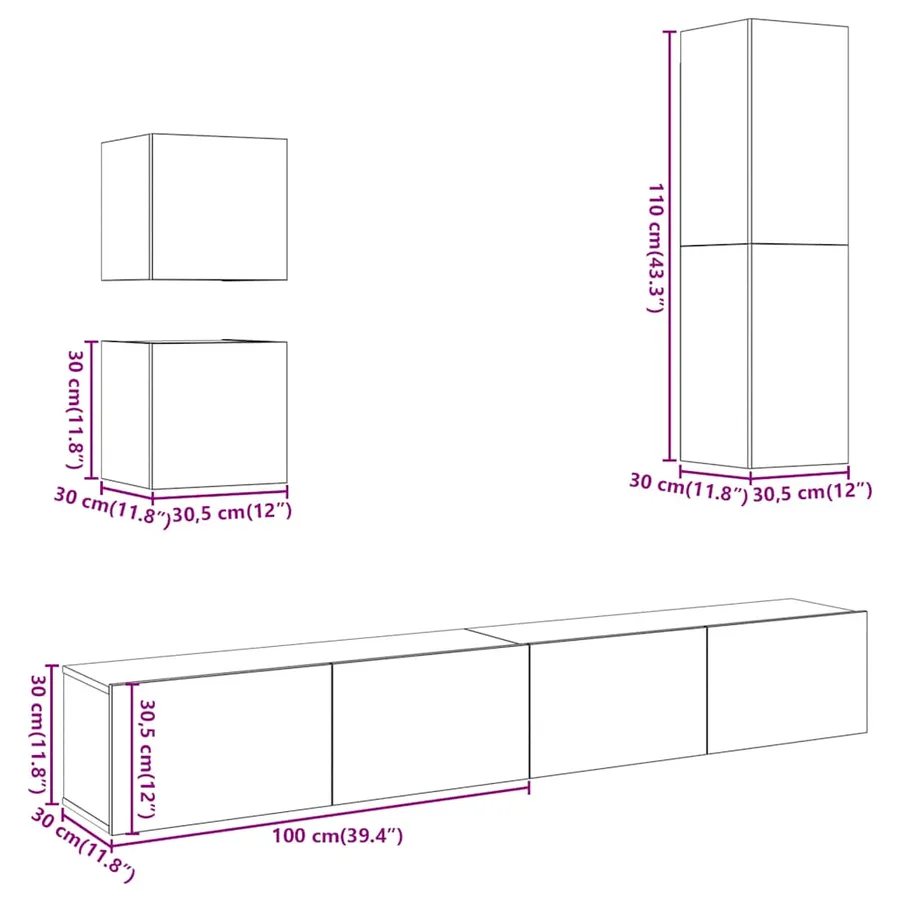 Ensemble de meuble TV mural 5 pcs chêne artisanal - 11